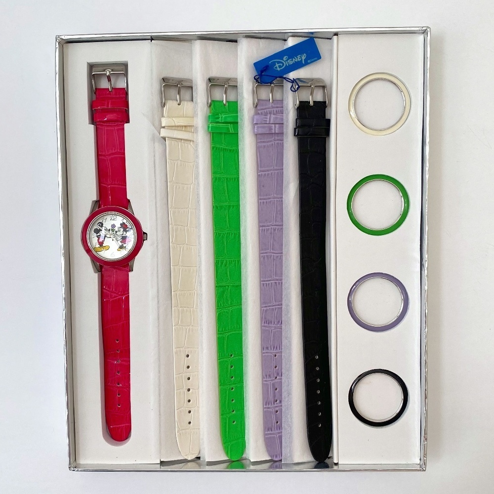 Rare Disney Mickey & Minnie Watch Set - Five Changeable Bands And Bezels
